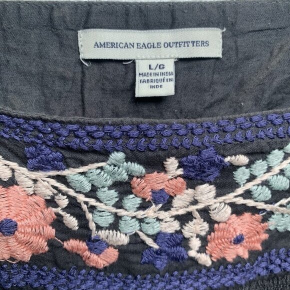 American Eagle Women’s Smocked Square Neck Babydoll Top Light Blue  Size Lg - Picture 7 of 9